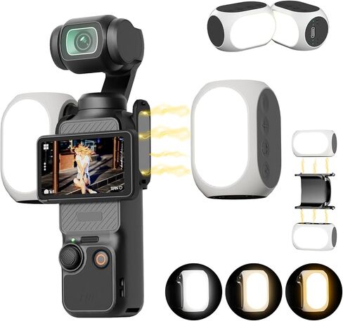 Magnetic Fill Light for DJI Osmo Pocket 3 & Xtra Muse, 800mAh | High CRI95, 3000K-6500K Adjustable Color Temperature, 10 Brightness Levels & 3 Lighting Modes, LED Light for Phone Camera in Kuwait