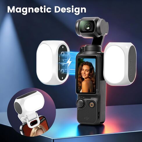 Magnetic Fill Light for DJI Osmo Pocket 3 & Xtra Muse, 800mAh | High CRI95, 3000K-6500K Adjustable Color Temperature, 10 Brightness Levels & 3 Lighting Modes, LED Light for Phone Camera in Kuwait