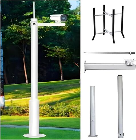 This Extra Long 200-600cm Security Camera Pole, 2-3 Section Heavy-Duty Steel Surveillance Stand, Outdoor Camera Holder, 1.5mm Thick, Adjustable Height (B, 196.9"/500cm) in Kuwait