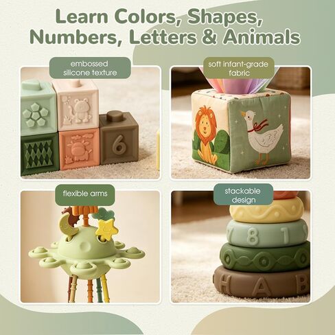 Baby Toys for 6 to 12 Months, Montessori Toys for 6-8-9-12 Month Old | Shape Sorter, Baby Blocks, Learning Developmental Sensory Toys, Baby Tissue Box, Gifts for 6-36 Months Girls Boys Infant Toys in Kuwait