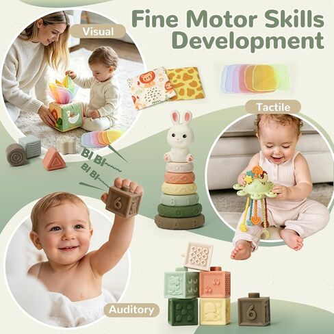 Baby Toys for 6 to 12 Months, Montessori Toys for 6-8-9-12 Month Old | Shape Sorter, Baby Blocks, Learning Developmental Sensory Toys, Baby Tissue Box, Gifts for 6-36 Months Girls Boys Infant Toys in Kuwait