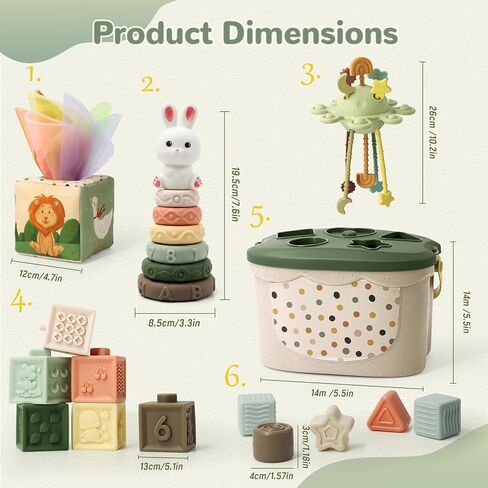 Baby Toys for 6 to 12 Months, Montessori Toys for 6-8-9-12 Month Old | Shape Sorter, Baby Blocks, Learning Developmental Sensory Toys, Baby Tissue Box, Gifts for 6-36 Months Girls Boys Infant Toys in Kuwait