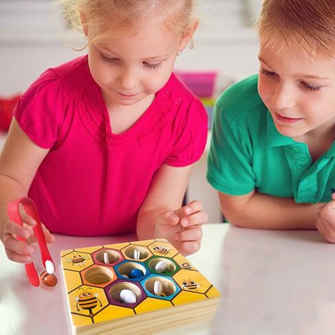 Toddler Fine Motor Skill Toy, Bee to Hive Matching Game, Montessori Wooden Color Sorting Matching Toy, Preschool Educational Learning Toys Gift for Toddler 3 Years Old in Kuwait