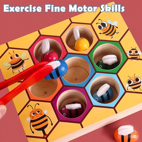 Toddler Fine Motor Skill Toy, Bee to Hive Matching Game, Montessori Wooden Color Sorting Matching Toy, Preschool Educational Learning Toys Gift for Toddler 3 Years Old in Kuwait