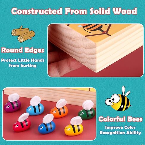 Toddler Fine Motor Skill Toy, Bee to Hive Matching Game, Montessori Wooden Color Sorting Matching Toy, Preschool Educational Learning Toys Gift for Toddler 3 Years Old in Kuwait
