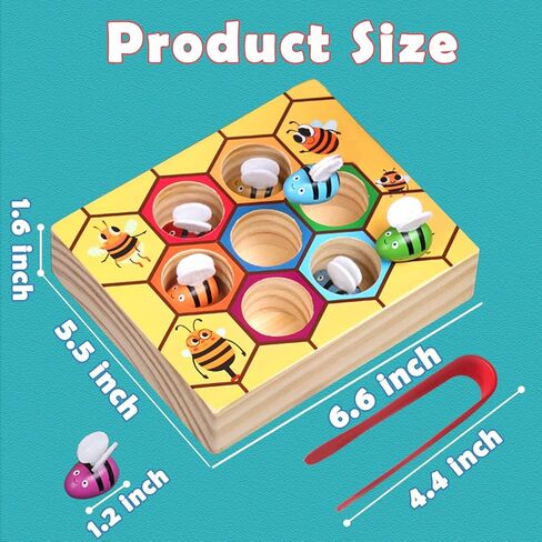 Toddler Fine Motor Skill Toy, Bee to Hive Matching Game, Montessori Wooden Color Sorting Matching Toy, Preschool Educational Learning Toys Gift for Toddler 3 Years Old in Kuwait