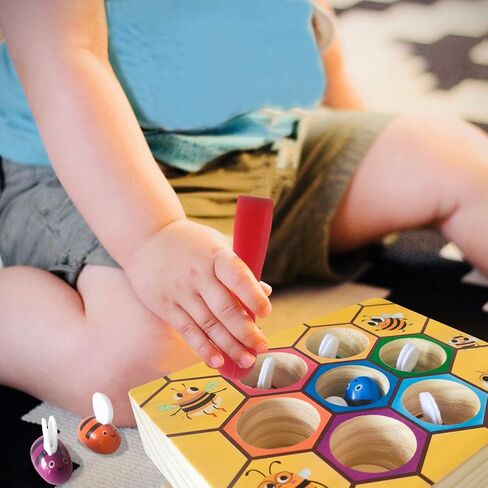 Toddler Fine Motor Skill Toy, Bee to Hive Matching Game, Montessori Wooden Color Sorting Matching Toy, Preschool Educational Learning Toys Gift for Toddler 3 Years Old in Kuwait