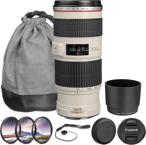 Canon EF 70-200mm f/4L IS USM Lens Bundle | L-Series Telephoto Zoom with Constant f/4 Aperture, Optical Image Stabilization & Fast Ring-Type USM AF | For Travel & Sports (1258B002) + Filter Kit + More in Kuwait