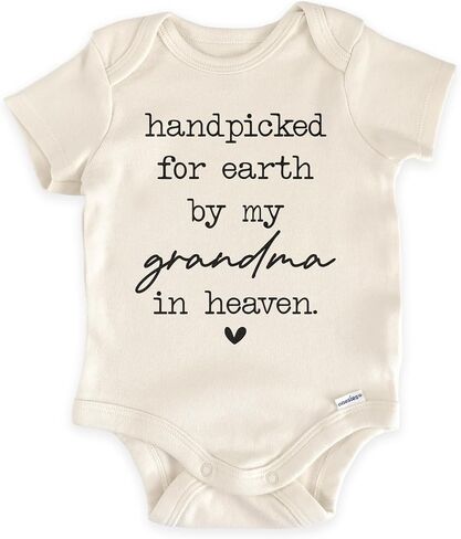 Handpicked For Earth By My Grandma In Heaven Bodysuit (0-3 Months, Natural) | Religious Baby Outfit, Guardian Angel Reveal, Memorial Newborn Clothes, Neutral Photo Prop, Pregnancy Announcement in Kuwait
