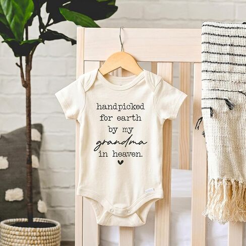 Handpicked For Earth By My Grandma In Heaven Bodysuit (0-3 Months, Natural) | Religious Baby Outfit, Guardian Angel Reveal, Memorial Newborn Clothes, Neutral Photo Prop, Pregnancy Announcement in Kuwait
