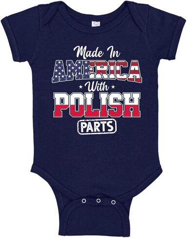 Polish American Baby Bodysuit One Piece or Toddler T-Shirt Made in America with Polish Parts Flag in Kuwait