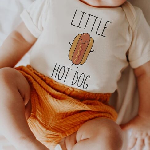 Little Hot Dog Baby Bodysuit, Funny Food Newborn (0-3 Months, Natural) | BBQ Baby Outfit, Kawaii Hot Dog Graphic, Summer Cookout Clothes, Foodie Baby Gift, Neutral Newborn Photo Prop in Kuwait