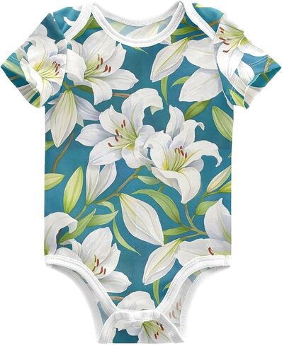 Watercolor Lilies Baby Short Sleeve Bodysuits Newborn Infant Clothes in Kuwait