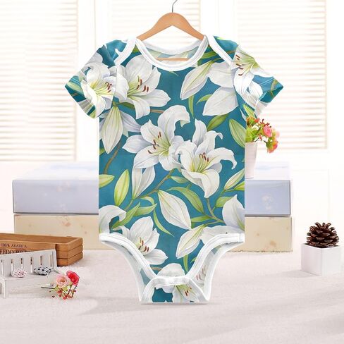 Watercolor Lilies Baby Short Sleeve Bodysuits Newborn Infant Clothes in Kuwait