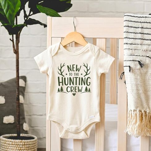 New To The Hunting Crew Hunter Baby Reveal Bodysuit (0-3 Months, Natural) | Deer Hunting Announcement, Future Hunter Outfit, Antler Graphic, Dad Reveal, Grandpa Surprise, Outdoor Newborn Photo Prop in Kuwait