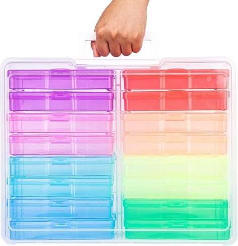 Plastic Clear Photo Storage Box Picture Storage Containers With Handle,16 inner 4×6 inch Photo Cases For Photos,Picture,Greeting Card,Stickers,Seed,Craft Supplies (Colorful) in Kuwait