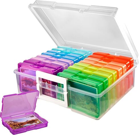 Plastic Clear Photo Storage Box Picture Storage Containers With Handle,16 inner 4×6 inch Photo Cases For Photos,Picture,Greeting Card,Stickers,Seed,Craft Supplies (Colorful) in Kuwait