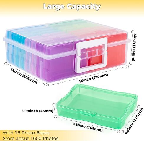 Plastic Clear Photo Storage Box Picture Storage Containers With Handle,16 inner 4×6 inch Photo Cases For Photos,Picture,Greeting Card,Stickers,Seed,Craft Supplies (Colorful) in Kuwait