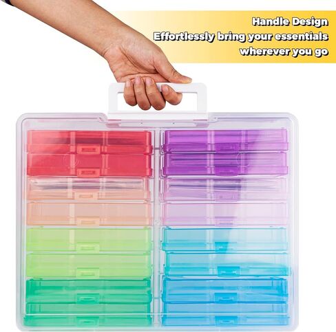 Plastic Clear Photo Storage Box Picture Storage Containers With Handle,16 inner 4×6 inch Photo Cases For Photos,Picture,Greeting Card,Stickers,Seed,Craft Supplies (Colorful) in Kuwait