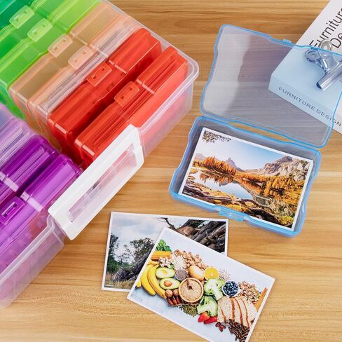 Plastic Clear Photo Storage Box Picture Storage Containers With Handle,16 inner 4×6 inch Photo Cases For Photos,Picture,Greeting Card,Stickers,Seed,Craft Supplies (Colorful) in Kuwait