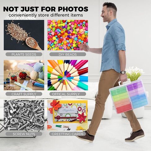 Plastic Clear Photo Storage Box Picture Storage Containers With Handle,16 inner 4×6 inch Photo Cases For Photos,Picture,Greeting Card,Stickers,Seed,Craft Supplies (Colorful) in Kuwait