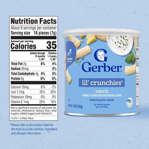 Gerber Stage 3 Ranch Lil Crunchies Snack, 1.48 Oz, 6 Pack | Stage 3 baby snack; ranch lil crunchies; baby led feeding; 6 x 1.48 oz canisters in Kuwait