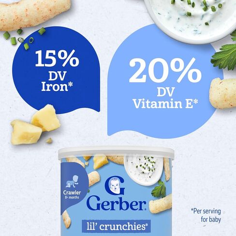 Gerber Stage 3 Ranch Lil Crunchies Snack, 1.48 Oz, 6 Pack | Stage 3 baby snack; ranch lil crunchies; baby led feeding; 6 x 1.48 oz canisters in Kuwait