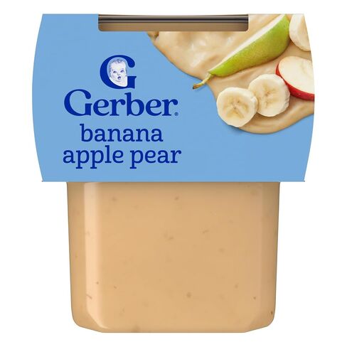 Gerber Stage 2 Banana Apple Pear Baby Food, 4 Oz, 16 Pack | Stage 2 baby food; banana apple pear puree tubs; no artificial colors or flavors; 16 x 4 oz in Kuwait