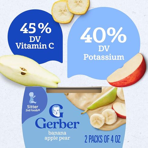 Gerber Stage 2 Banana Apple Pear Baby Food, 4 Oz, 16 Pack | Stage 2 baby food; banana apple pear puree tubs; no artificial colors or flavors; 16 x 4 oz in Kuwait