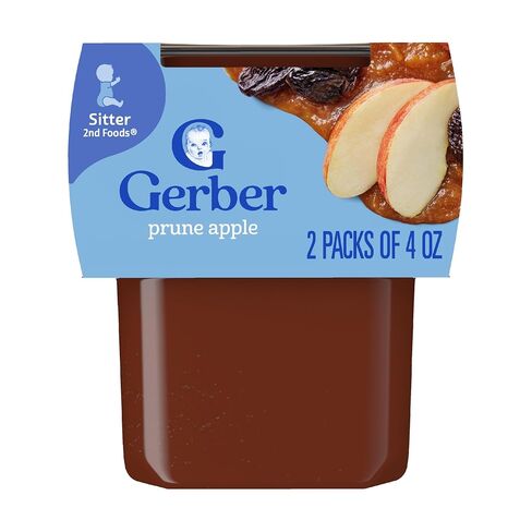 Gerber Stage 2 Prune Apple Puree Baby Food, 4 Oz, 16 Pack | Stage 2 baby food; prune apple puree tubs; 16 x 4 oz in Kuwait