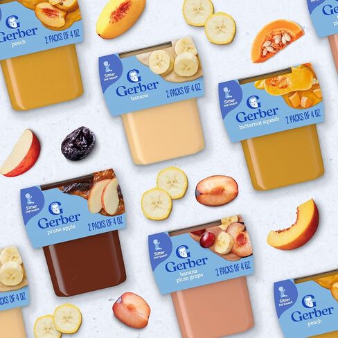 Gerber Stage 2 Prune Apple Puree Baby Food, 4 Oz, 16 Pack | Stage 2 baby food; prune apple puree tubs; 16 x 4 oz in Kuwait