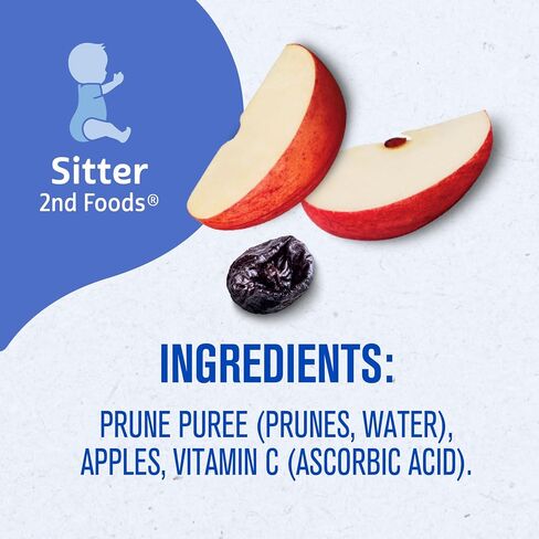Gerber Stage 2 Prune Apple Puree Baby Food, 4 Oz, 16 Pack | Stage 2 baby food; prune apple puree tubs; 16 x 4 oz in Kuwait