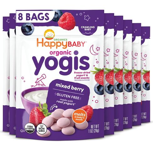 Happy Baby Organic Yogis Freeze-Dried Yogurt & Fruit Snacks, Mixed Berry, 1-Ounce Pouches (Pack of 8) in Kuwait