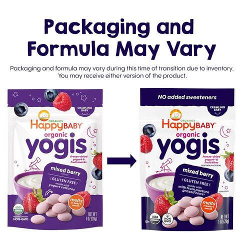 Happy Baby Organic Yogis Freeze-Dried Yogurt & Fruit Snacks, Mixed Berry, 1-Ounce Pouches (Pack of 8) in Kuwait