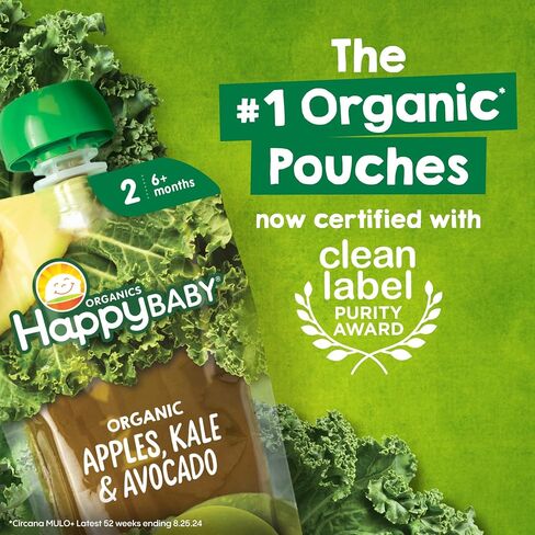 Happy Baby, Clearly Crafted Stage 2 Organic Baby Food, Apple Guava and Beet, 4 oz, Clear Pouches Let You See Every Delicious Bite, Stage 2 Baby Food Pouches Are Great for 6 Months and Up in Kuwait