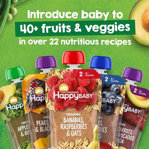 Happy Baby, Clearly Crafted Stage 2 Organic Baby Food, Apple Guava and Beet, 4 oz, Clear Pouches Let You See Every Delicious Bite, Stage 2 Baby Food Pouches Are Great for 6 Months and Up in Kuwait