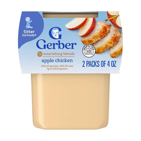 Gerber Stage 2 Baby Food, Apple Chicken, 4 oz Tub (16 Pack) in Saudi Arabia
