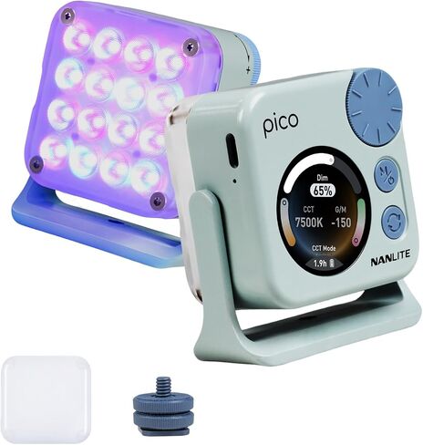 Nanlite Pico Portable Fill Light - APP Control, Full Color RGB Video Light | APP Control, 95+ CRI, 16 FX Modes, with Diffuser for Phone/Camera, Streaming, Content Creation Midnight Blue in Kuwait