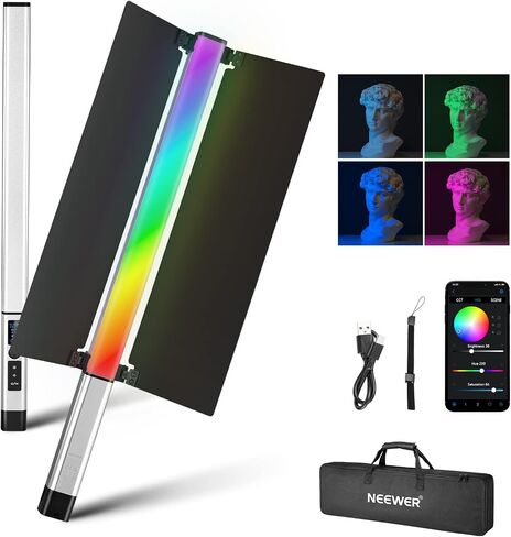 NEEWER CL124 II RGB Handheld LED Light Stick Video Light Wand with APP Control,3200mAh Battery, 360°Full Color 16W 2500K-10000K PWM Dimming1560lux/0.5CRI97+ 17 Scenes Photography Tube Lighting in Saudi Arabia