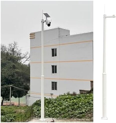 This Durable 8.2ft Surveillance Camera Pole with Lightning Rod & Cross Arm, Ideal for School, Parking Lot, Mall, Community & Factory Security Solutions, White, 2 Sections in Kuwait