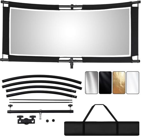 Clamshell Light Reflector/Diffuser with Carrying Case,40"X20" (4 Color in 1) Arclight Curved Eyelighter Lighting Diffuser for Photography Portrait Studio Video Shooting,Black/White/Gold/Silver in Kuwait