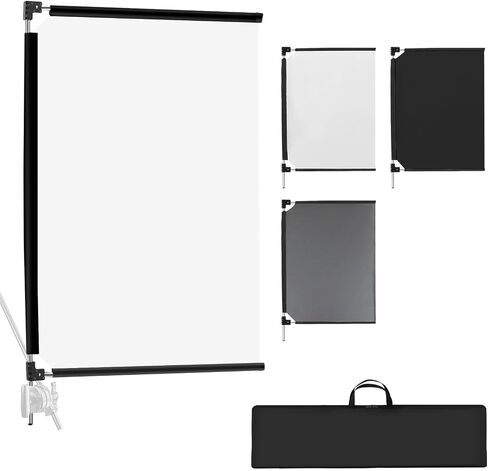 WELLMAKING 36x27'' Light Reflector Flag Kit 3-in-1 for Photo Video Studio | Portable Collapsible Diffuser, Scrim White Black Surface, Light Shaper for Soft Effects, Easy Setup, Compact Storage in Kuwait
