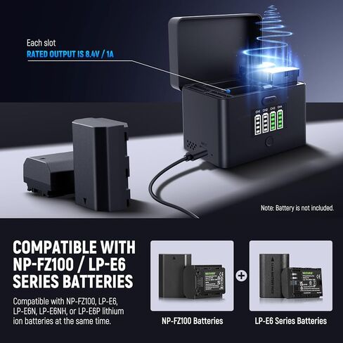 NEEWER 2 in 1 Four Channel USB Battery Charger for NP-FZ100 & LP-E6, 40W Fast Charging, Plastic Backup Power Supply Compatible with Sony A6700 A7III FX3 FX30 A7IV Canon EOS R5 II, NW-ZP4 in Saudi Arabia