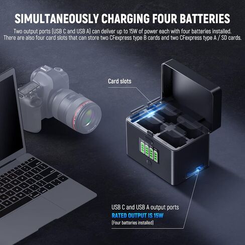 NEEWER 2 in 1 Four Channel USB Battery Charger for NP-FZ100 & LP-E6, 40W Fast Charging, Plastic Backup Power Supply Compatible with Sony A6700 A7III FX3 FX30 A7IV Canon EOS R5 II, NW-ZP4 in Saudi Arabia