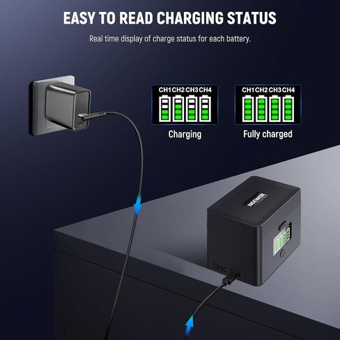 NEEWER 2 in 1 Four Channel USB Battery Charger for NP-FZ100 & LP-E6, 40W Fast Charging, Plastic Backup Power Supply Compatible with Sony A6700 A7III FX3 FX30 A7IV Canon EOS R5 II, NW-ZP4 in Saudi Arabia