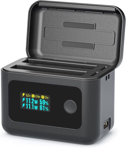 SYMIK Battery Charger for Insta360 X4 Air, 27W PD Fast Charging Case | Dual-Slot Charger, LCD Display, Intelligent Two Way Charge Hub for Insta 360 X4 Air Battery Accessories, Full Charge in 50Min in Kuwait