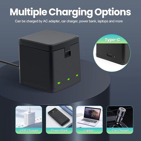 2 Packs 1800mAh Battery & Charger for GoPro 12 (2 Batteries & 1 Charger) | Come with 2 Batteries and 3 Channel Battery Charging Station, Compatible with GoPro Hero 12, 11, 10, 9 Black Camera in Kuwait