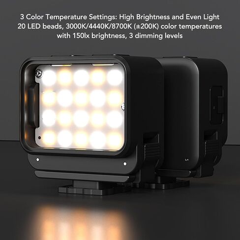 AMONIDA Magnetic Fill Light, 20 LEDs 3 Color Temperature, 3 Action Camera Vlog Light with Cold Shoe Mount, 24 Hours Operating 600mAh, LED Video in Kuwait