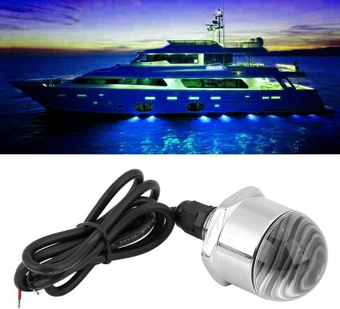 Marine Yacht Boat 12V 304 Stainless Steel Round Blue LED Underwater Light Lamp, IP68 Submarine Drain Plug Light with 1.2m Cable for Dock Parties Fishing Night in Kuwait