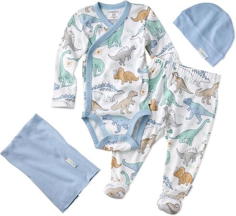 Butterblu Take Me Home 4-Piece Baby Gift Set Cotton Clothing in Box | GOTS Certified Organic Cotton for Baby Girls, Boys, Made to Match Infant Bodysuit, Pant, Burp Cloth, Hat Set in Kuwait